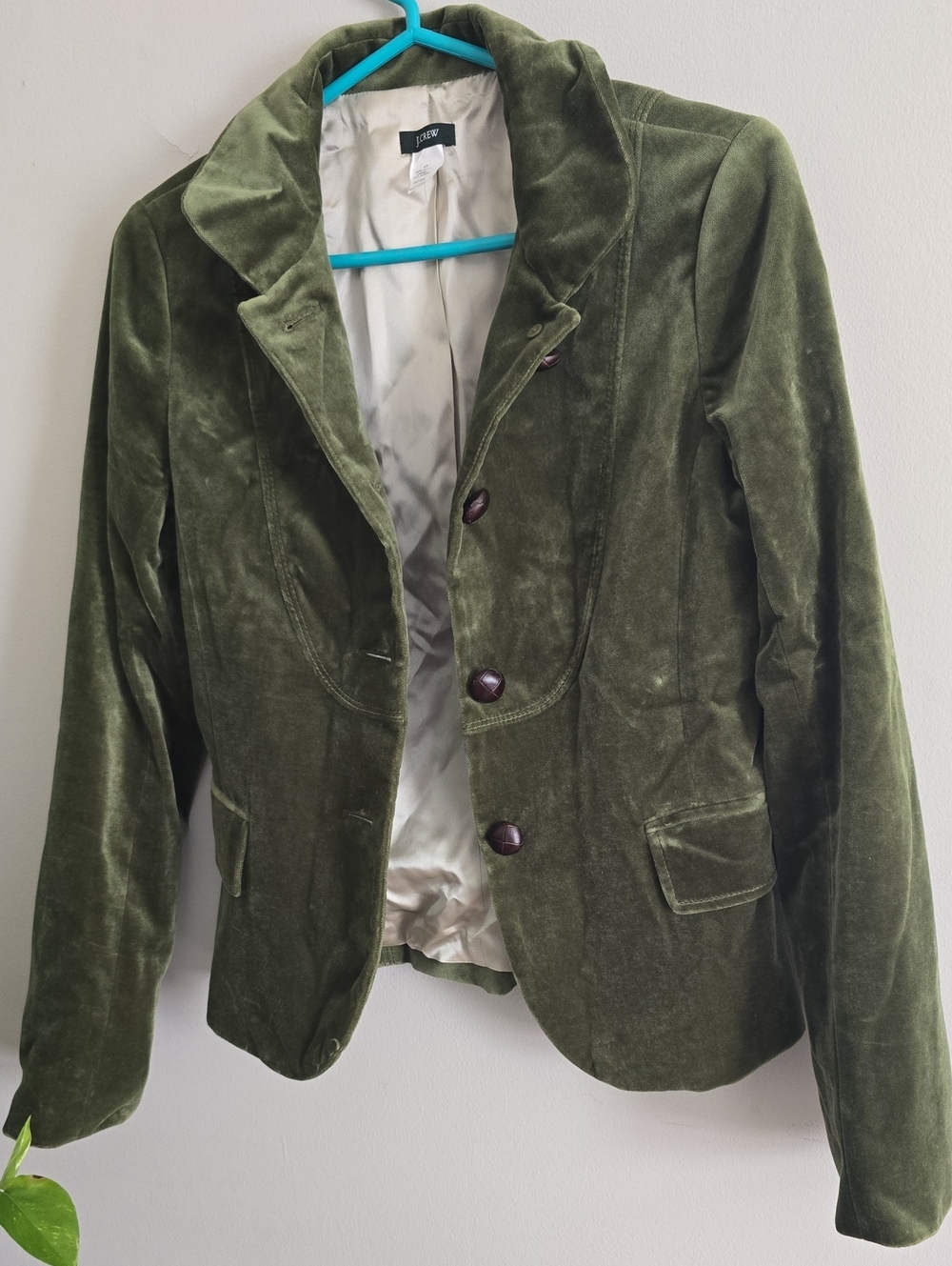 J. Crew Olive Green Velvet Tailored Blazer